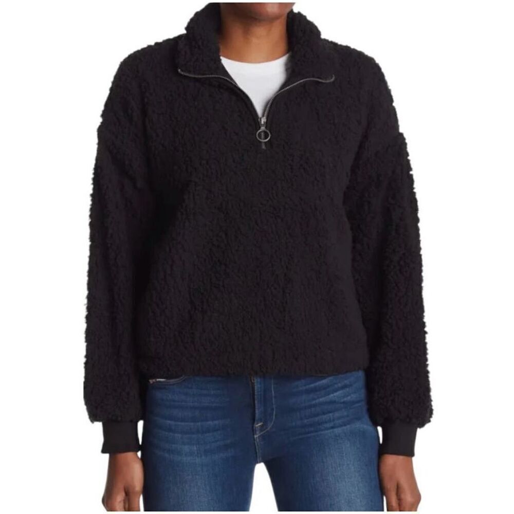 ✨THREAD & SUPPLY 1/4 ZIP WUBBY BLACK FLEECE PULLOVER SZ M SHERPA✨